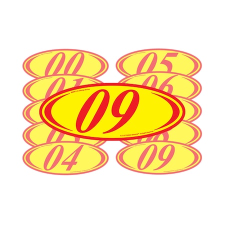 Ez Line Red & Yellow Two Digit Oval Year Model Signs: 11 Pk 225-R-11